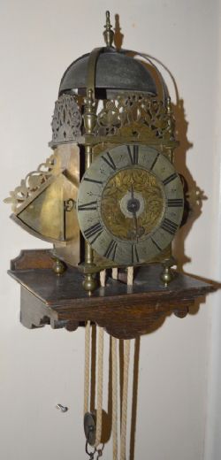 17TH CENTURY LANTERN WALL CLOCK, WILLIAM CAM LONDON 17TH CENTURY LANTERN WALL CLOCK, WILLIAM CAM LONDON.